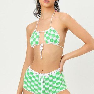Frankie's Bikinis Crochet Green Checker Set